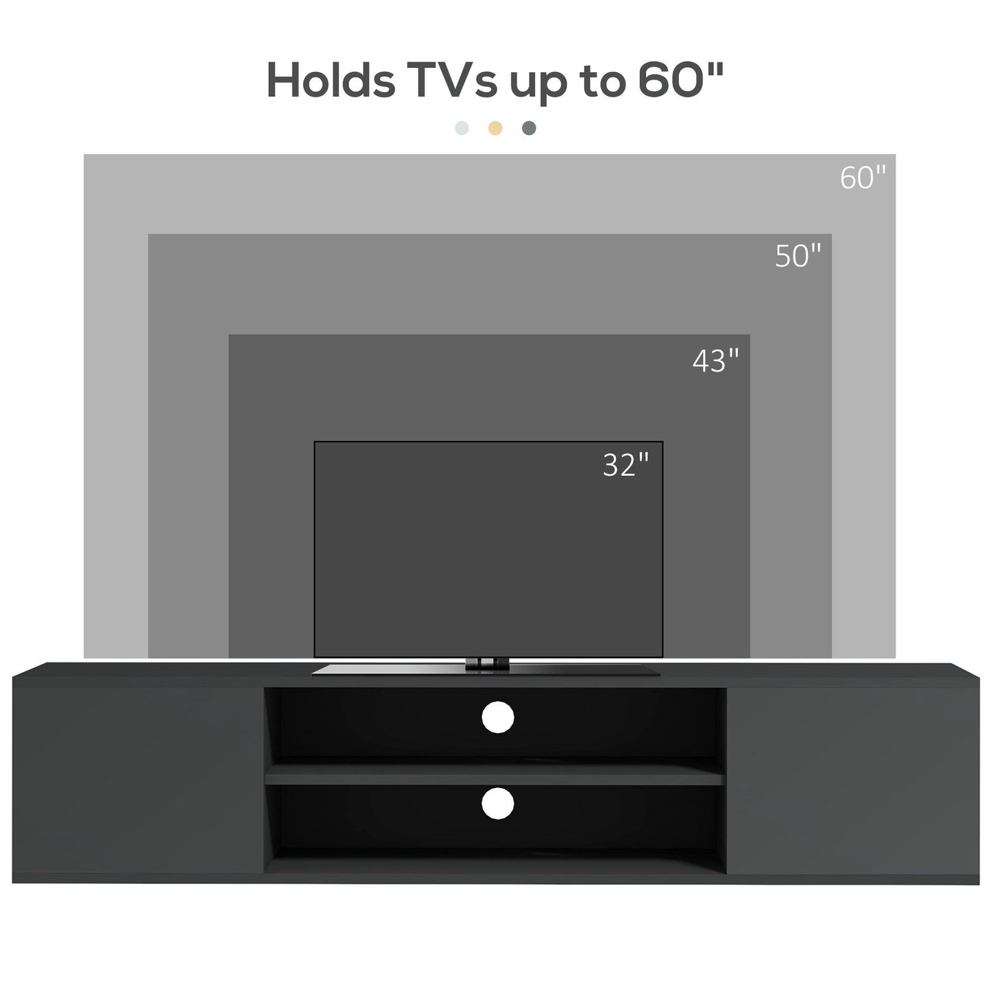 HOMCOM Grey Wall Mounted TV Stand for 60" TVs, Open Shelf and Storage - ALL4U RETAILER LTD