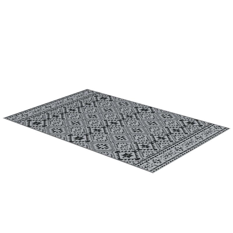 Outsunny Reversible Outdoor Rug - Portable Black and Grey RV Mat with Carry Bag, 182 x 274cm - ALL4U RETAILER LTD