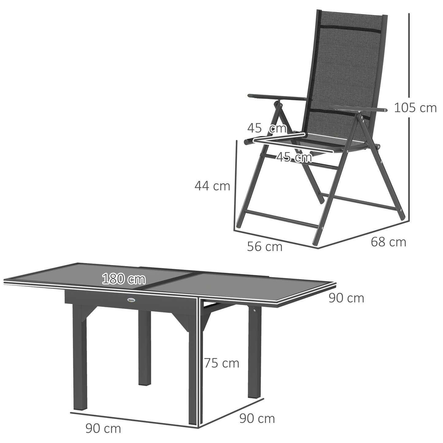 Outsunny 7 Piece Outdoor Dining Set With Extendable Table And 6 Folding Chairs For Patio Balcony Deck Grey