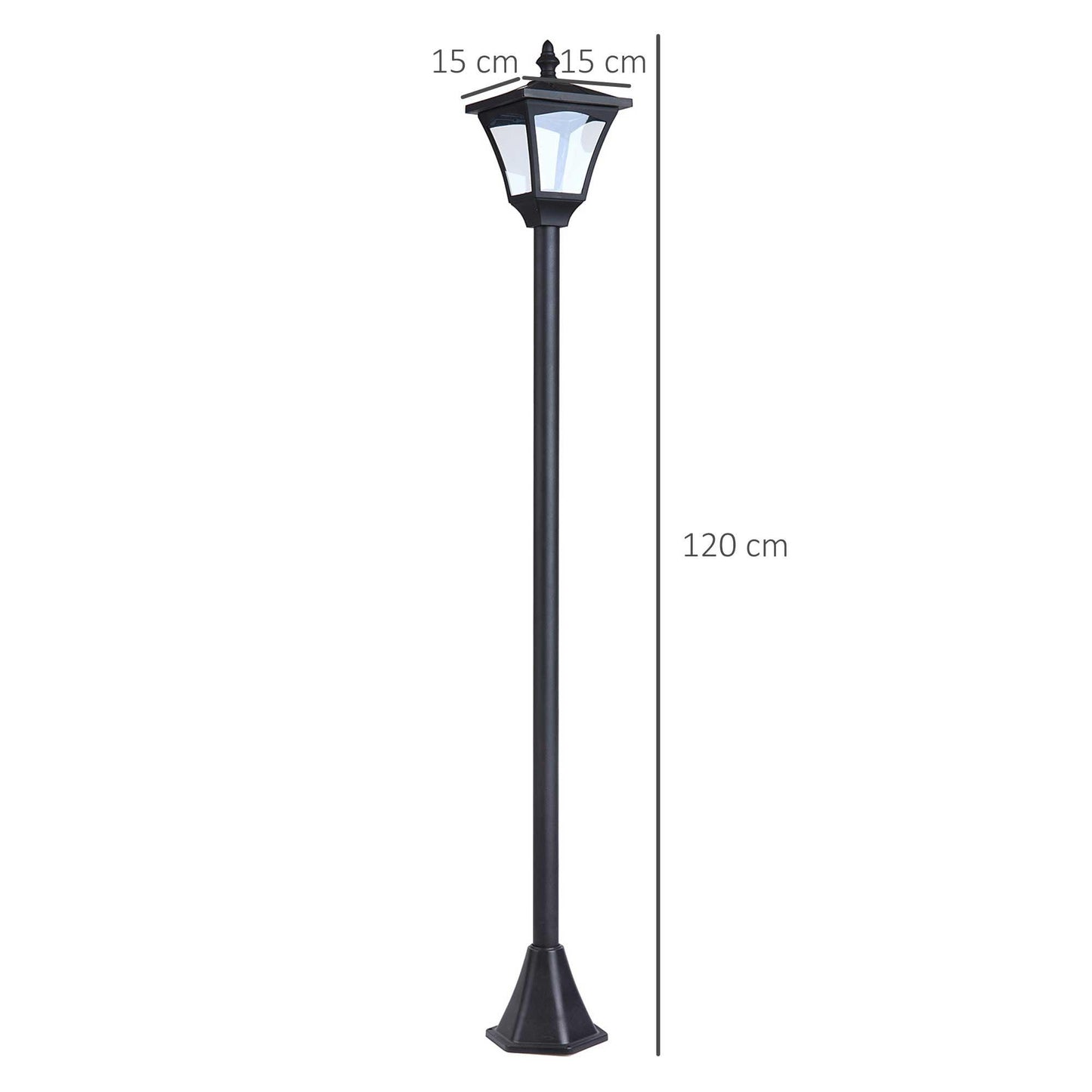 Outsunny Set of 2 Outdoor Garden Solar Post Lamp Sensor Dimmable LED Lantern Bollard IP44 Energy-saving 1.2M Tall, Black - ALL4U RETAILER LTD