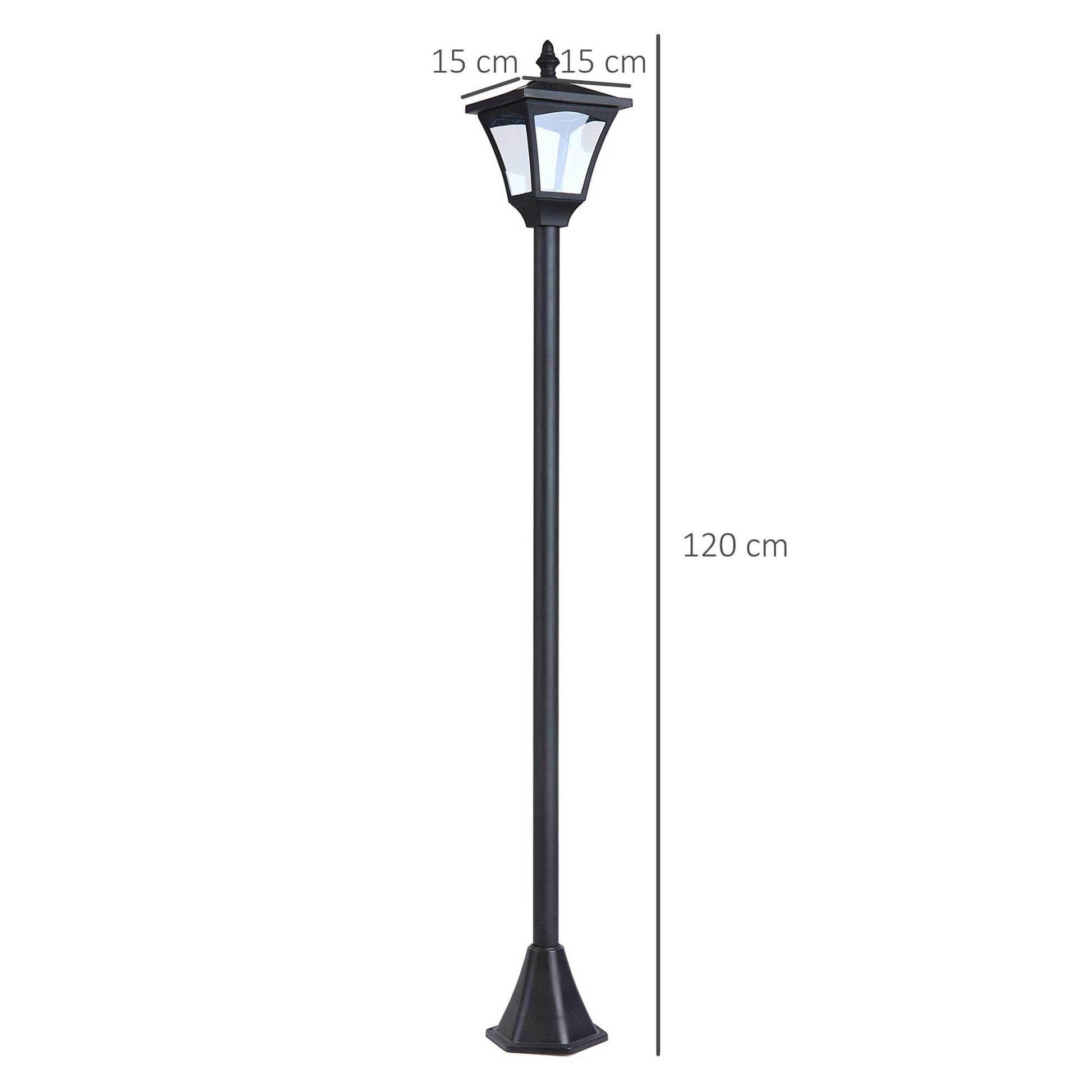 Outsunny Set of 2 Outdoor Garden Solar Post Lamp Sensor Dimmable LED Lantern Bollard IP44 Energy-saving 1.2M Tall, Black - ALL4U RETAILER LTD