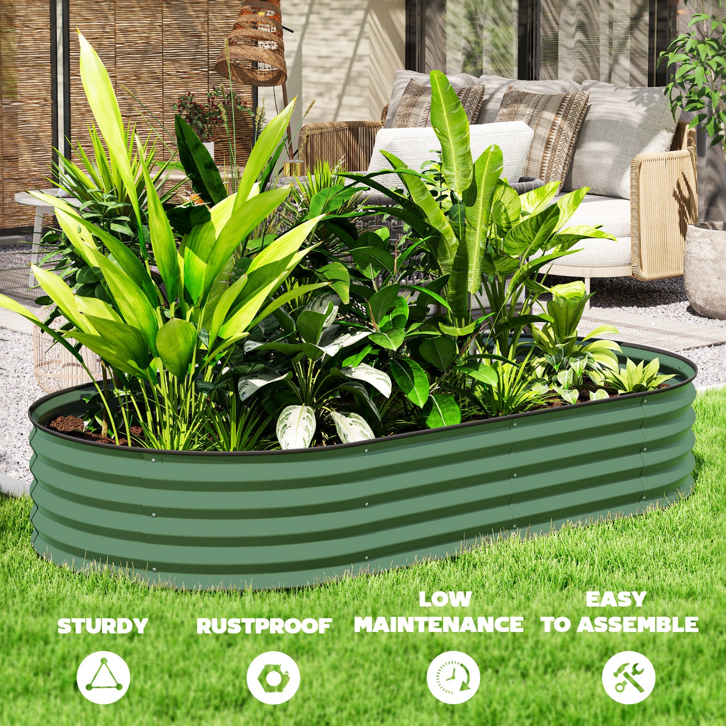 Outsunny Set Of Two 181x93 cm Steel Planters Green Galvanised Raised Garden Beds With Open Bottom