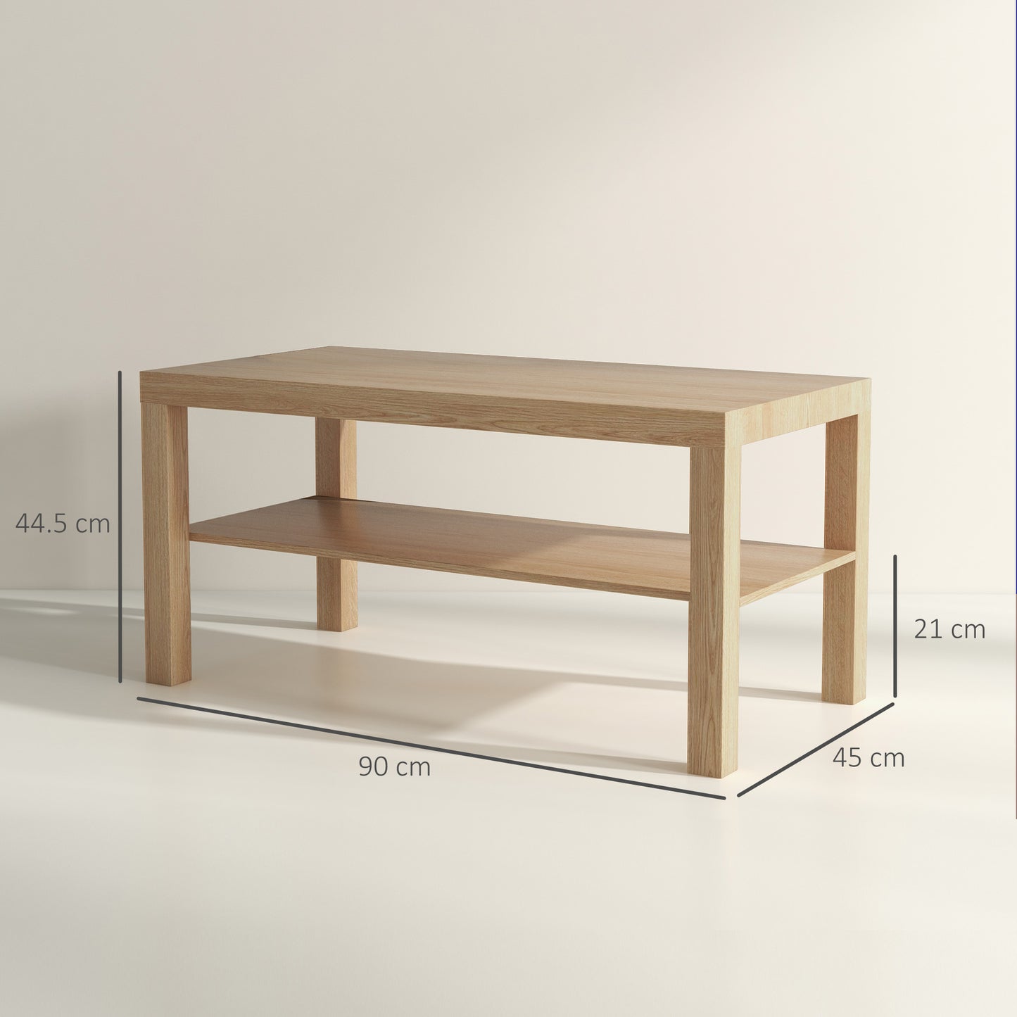 HOMCOM 2 Tier Coffee Table With Storage Shelf Rectangular Table For Living Room And Home Office Natural Wood Finish