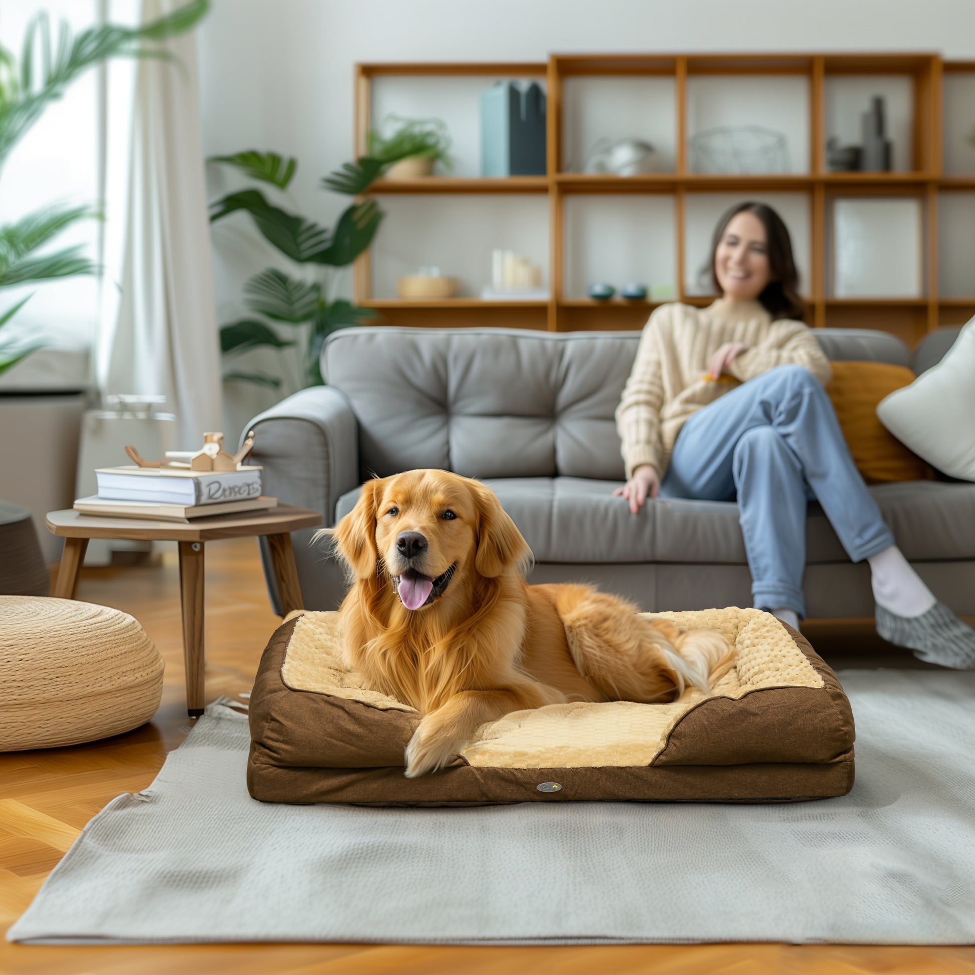 PawHut Calming Pet Bed for Large Dogs - Removable Cover & Anti-Slip Base, 120L x 80W x 22Hcm - Brown - ALL4U RETAILER LTD