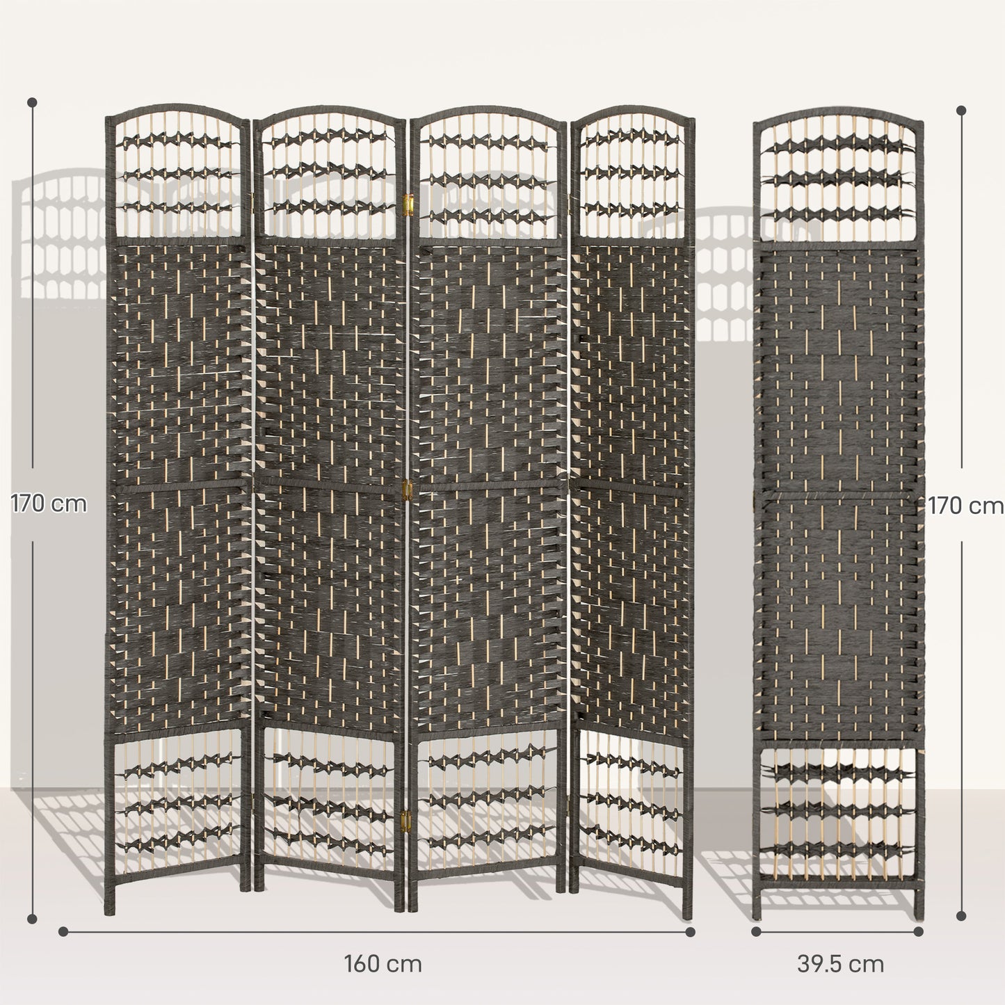 HOMCOM 4 Panel Folding Privacy Screen Room Divider With Pine Wood Frame For Living Room And Office Dark Grey