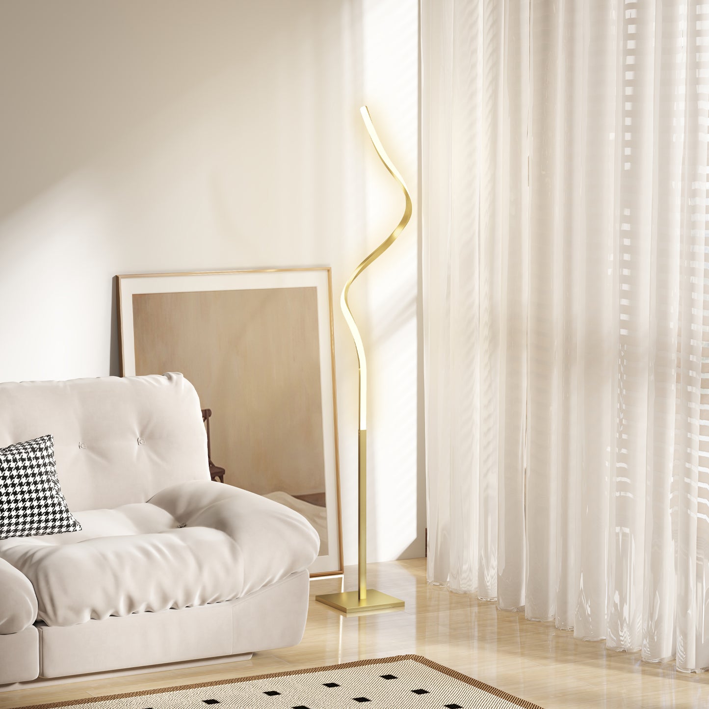 HOMCOM LED Floor Lamp Spiral Twist With 3 Adjustable Brightness Levels Foot Switch Gold Tone For Bedroom Living Room