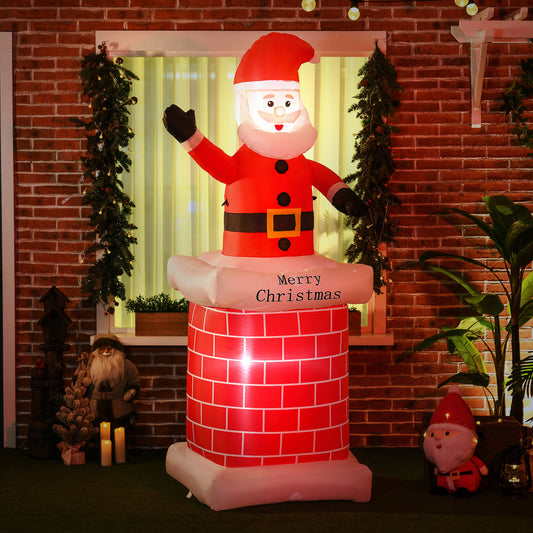 HOMCOM 7ft Inflatable Santa Claus from Chimney - LED Outdoor Holiday Decoration for Lawn and Party - ALL4U RETAILER LTD