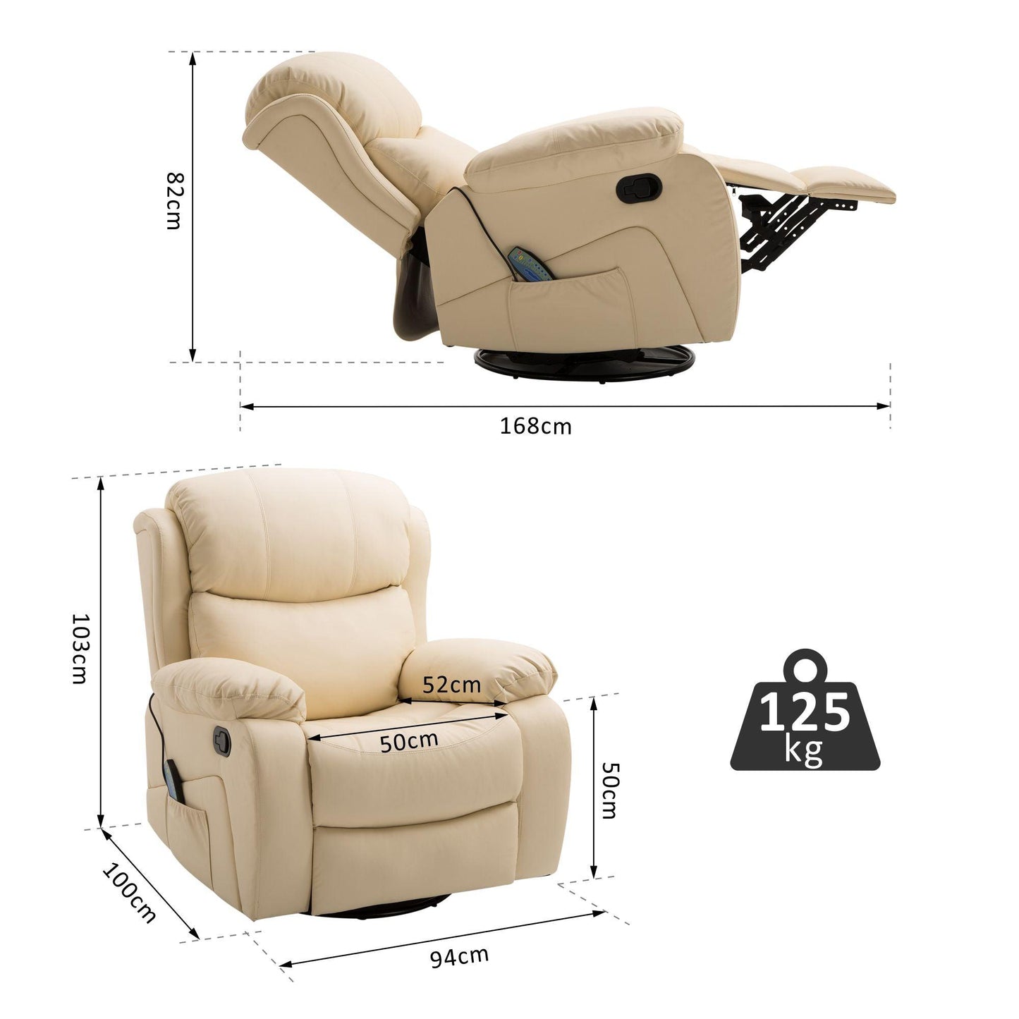 HOMCOM Massage Recliner Chair Manual Reclining Chair with Footrest Remote Beige - ALL4U RETAILER LTD