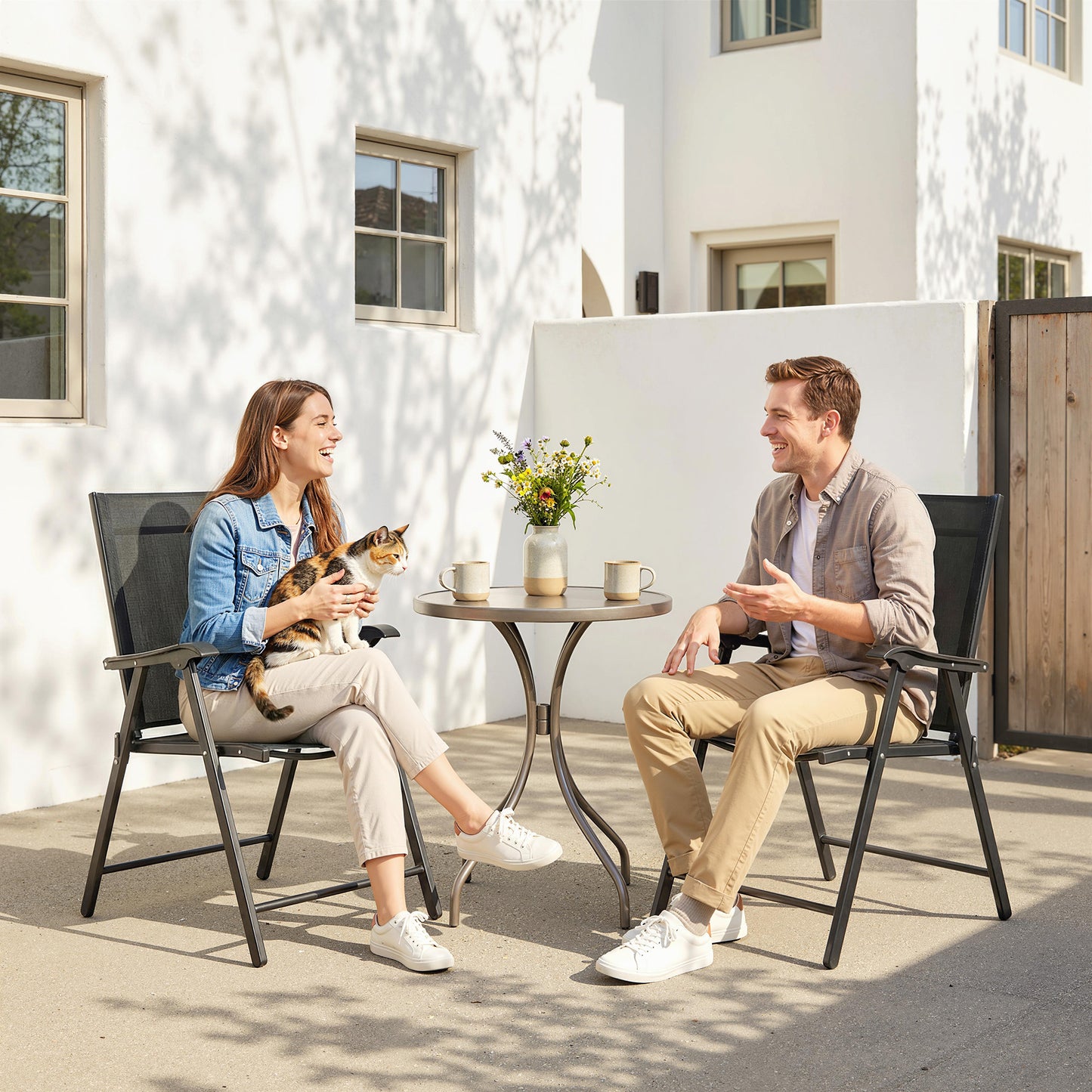 Outsunny Folding Garden Dining Chairs Set Of 2 With High Back And Armrests Texteline Seat Black