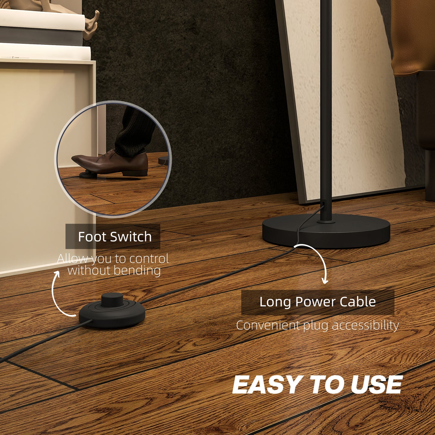 HOMCOM Floor Lamp For Living Room Modern Standing Lamp With Linen Shade And Foot Switch Minimalist Tall Pole White