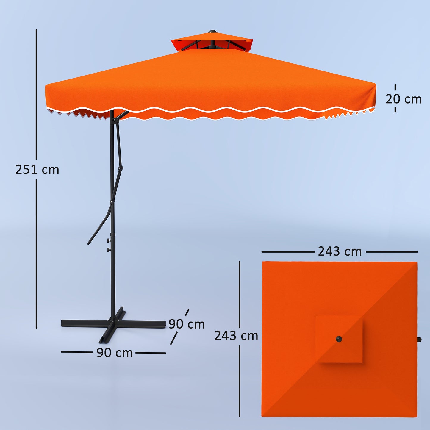 Outsunny 2.5m Cantilever Parasol With Easy Lever Orange Square Top Garden Umbrella With Offset Design And Cross Base