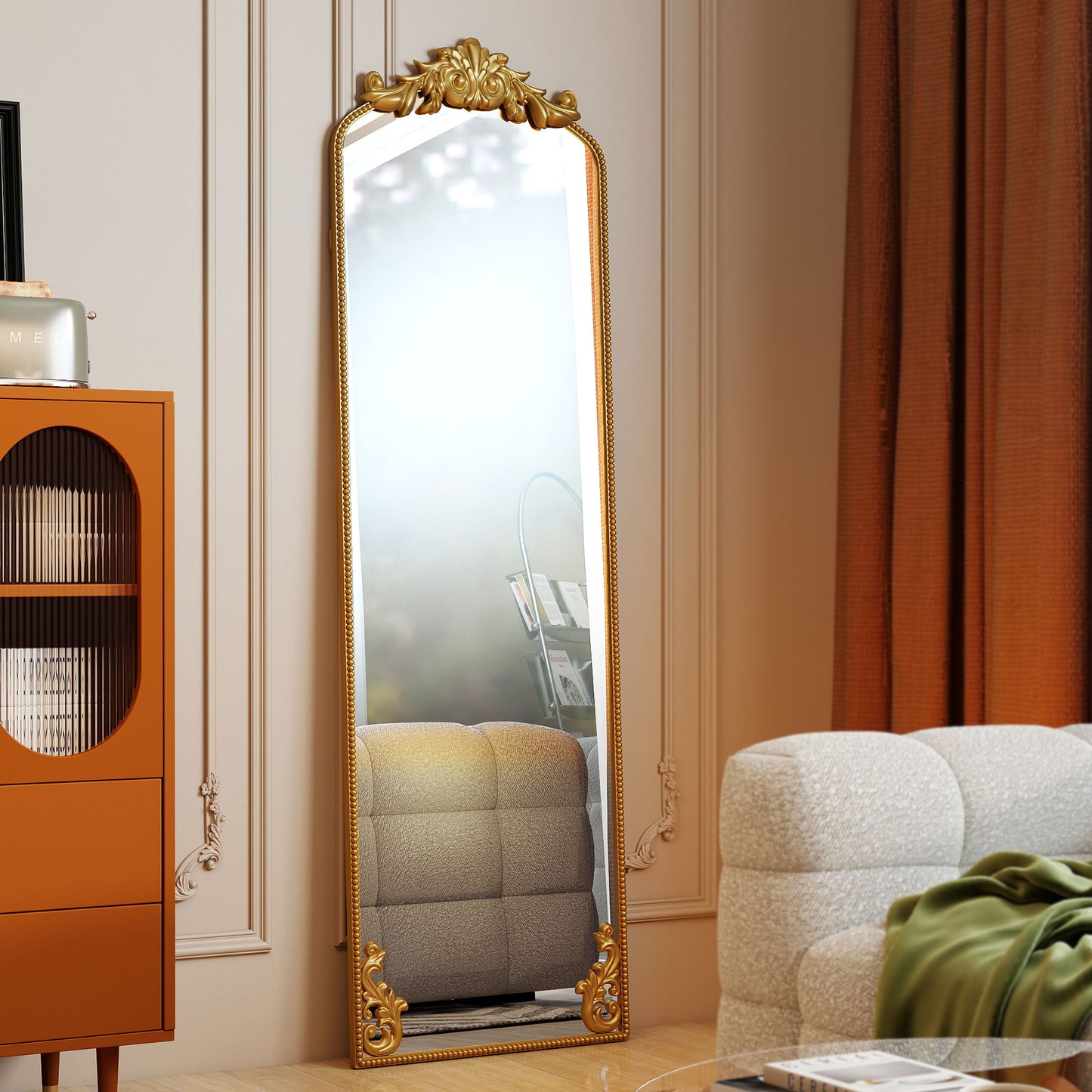 HOMCOM Full Length Floor Mirror 50 By 160 cm With Baroque Gold Tone Metal Frame For Bedroom Living Room Dressing Room