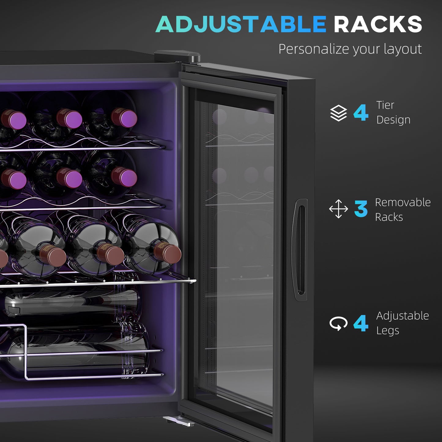 HOMCOM 42L 16-Bottle Wine Cooler Fridge Black With Adjustable 5-18 C Temperature And Interior Light