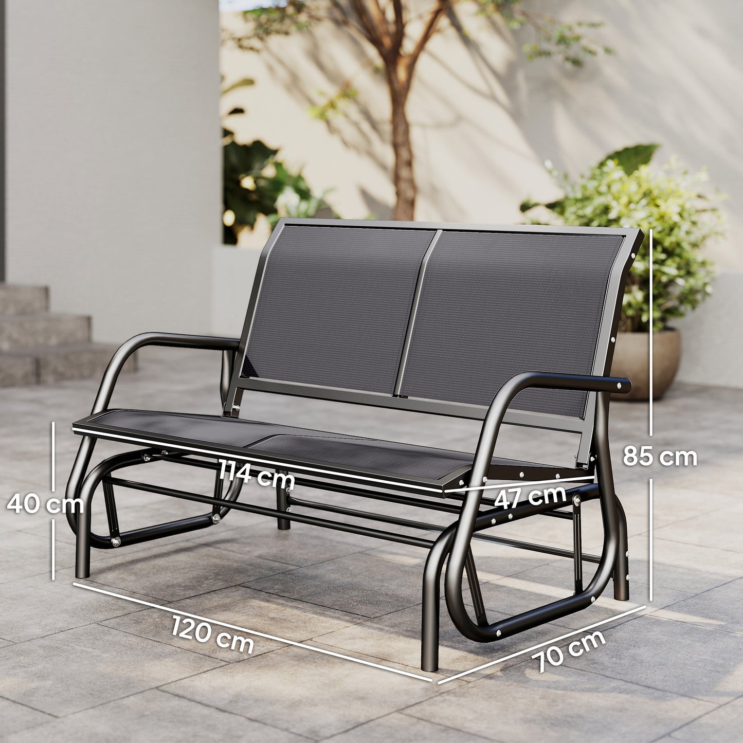 Outsunny Two Person Outdoor Glider Bench Patio Swing Loveseat With Powder Coated Steel Frame Grey