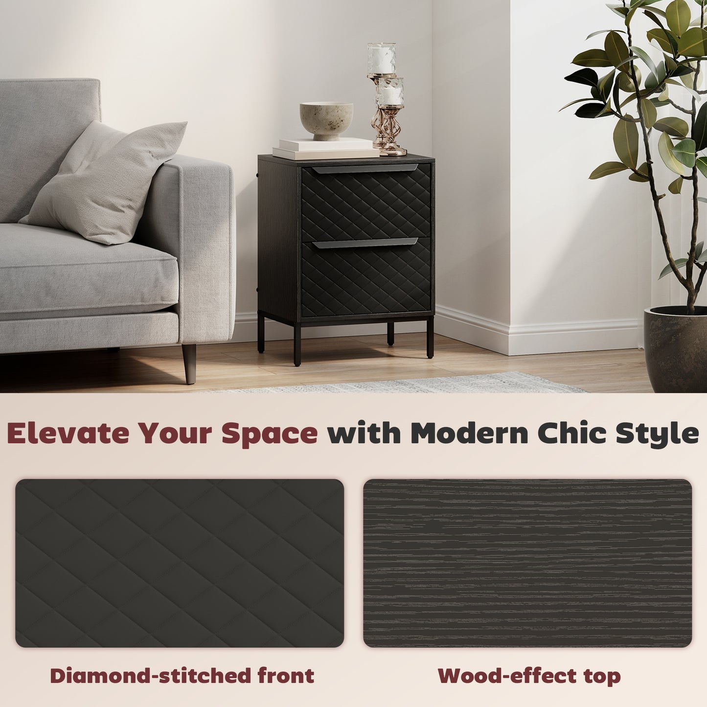 HOMCOM Chest Of Drawers With Fabric Drawers And Aluminium Handles Black Modern MDF Frame