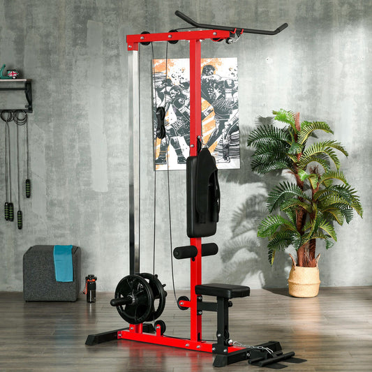 SPORTNOW Adjustable Power Tower with Chin-Up and Lat Pulldown Features for Home Gym, Red - ALL4U RETAILER LTD