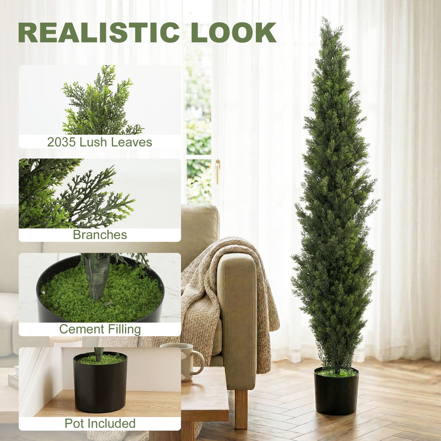 HOMCOM Set Of 2 Decorative Artificial Cypress Topiary Trees In Weighted Pots 150 Cm Tall With 2035 Leaves