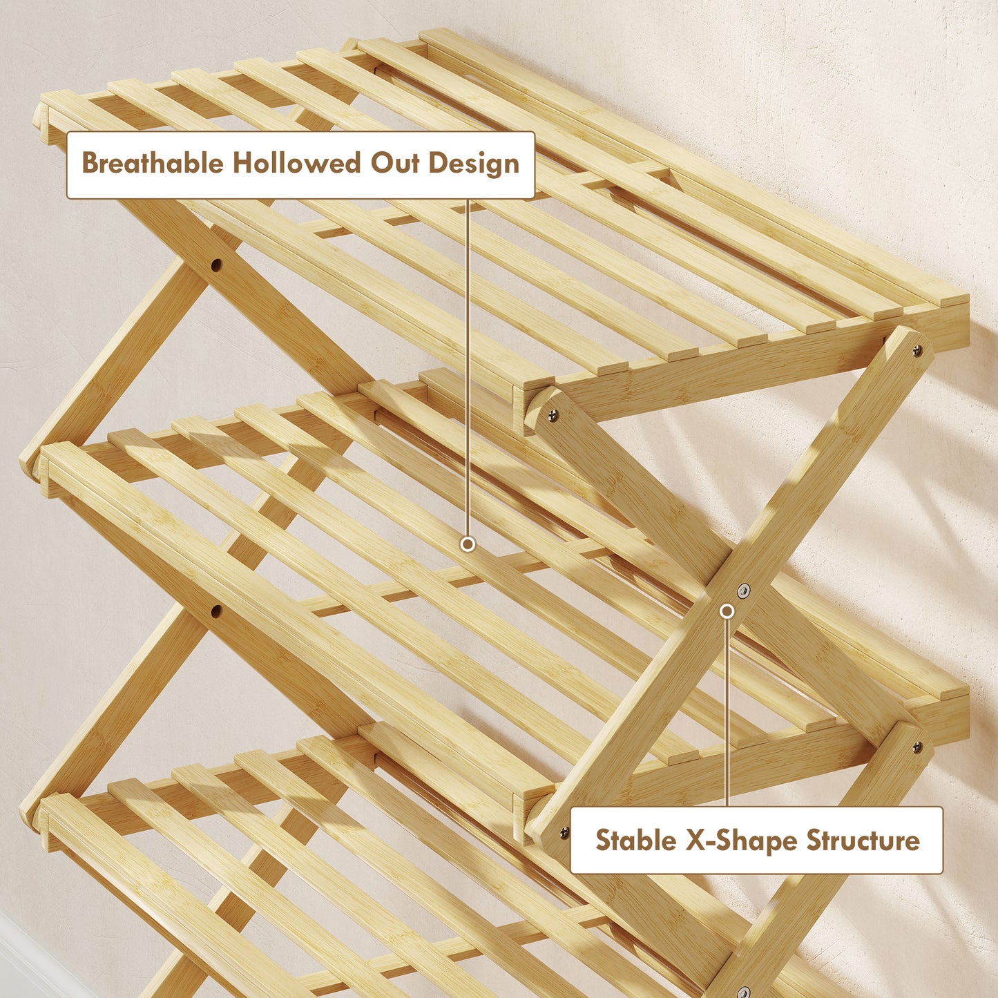 HOMCOM Five Tier Folding Bamboo Shoe Rack That Holds Up To 15 Pairs With Natural Finish
