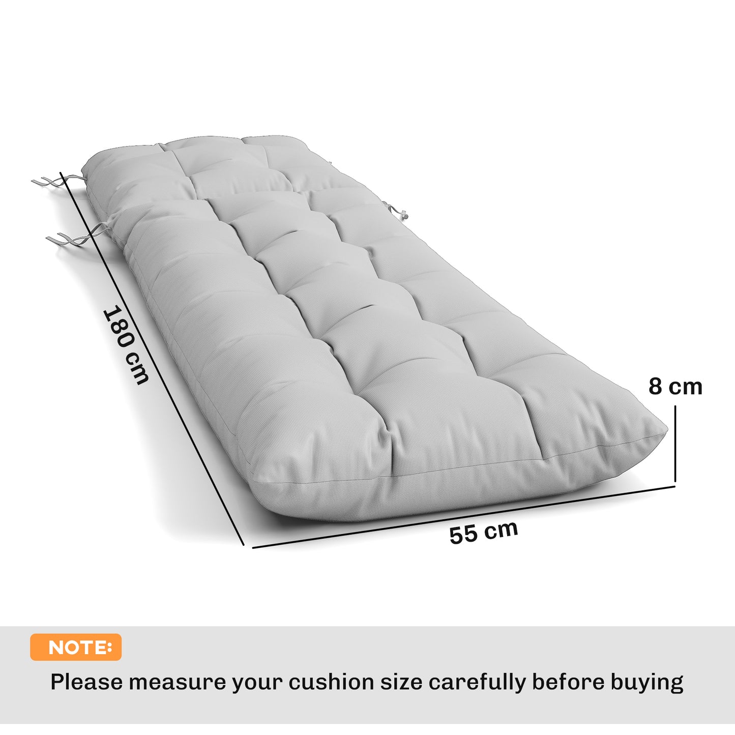 Outsunny Sun Lounger Cushions Set of 2 Light Grey Weather Resistant Replacement Pads with 4 Ties for Lounge Chairs