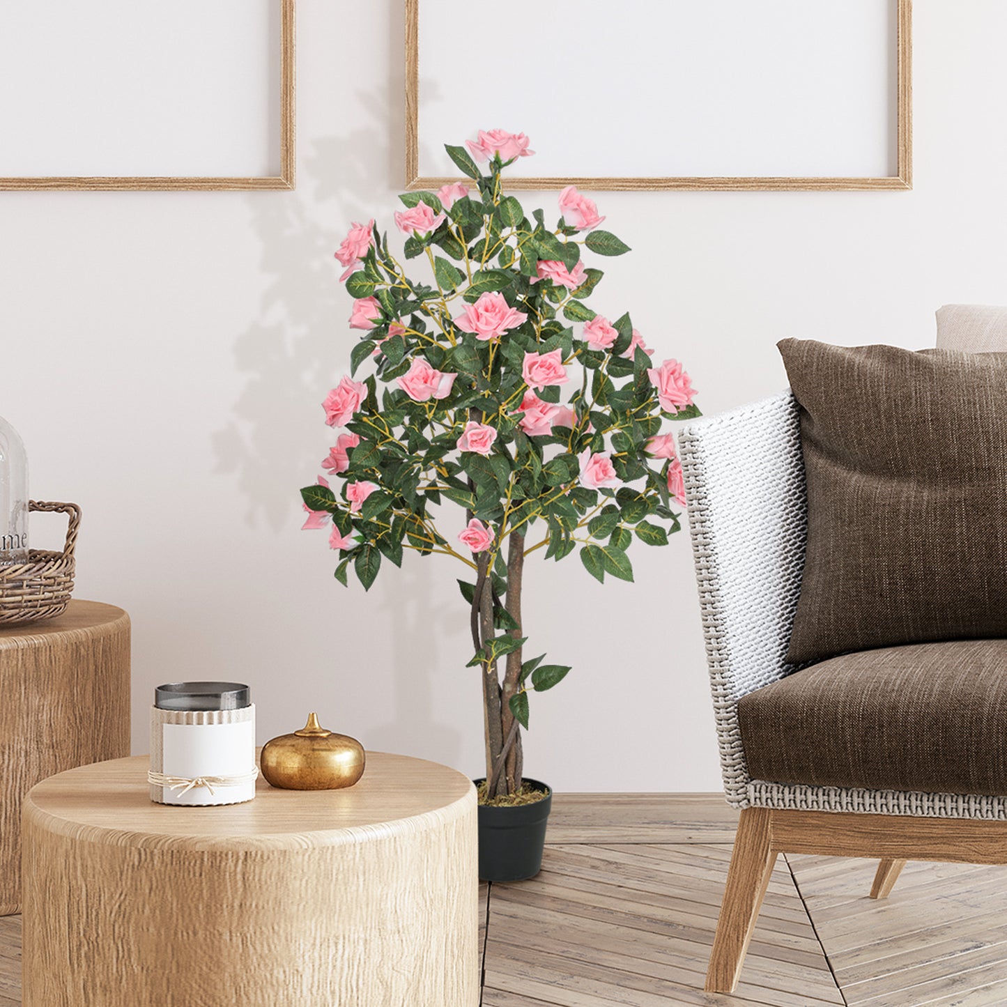 HOMCOM Set Of Two Faux Rose Plants With Pots For Home Decor Realistic Artificial Flowers