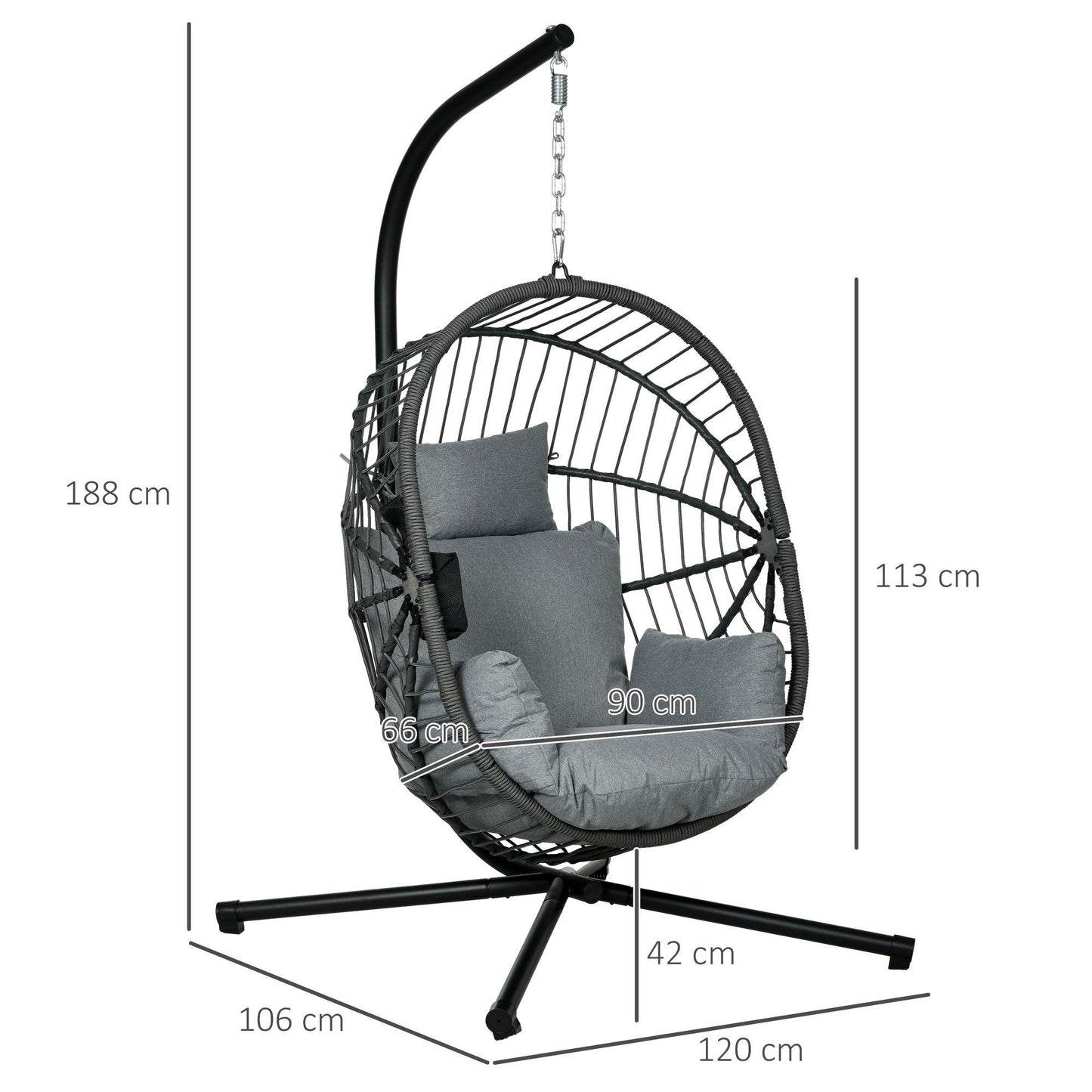 Outsunny Hanging Swing Chair w/ Thick Cushion, Patio Hanging Chair, Grey - ALL4U RETAILER LTD