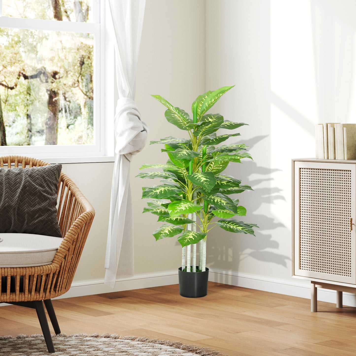 HOMCOM 120Cm Artificial Evergreen Tree Pre Potted Indoor Decor Decorative Plant With Cement Base