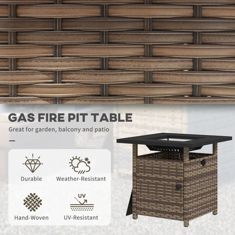 Outsunny 50,000 BTU Rattan Fire Pits for Garden, Propane Fire Pit Table, Brown - ALL4U RETAILER LTD