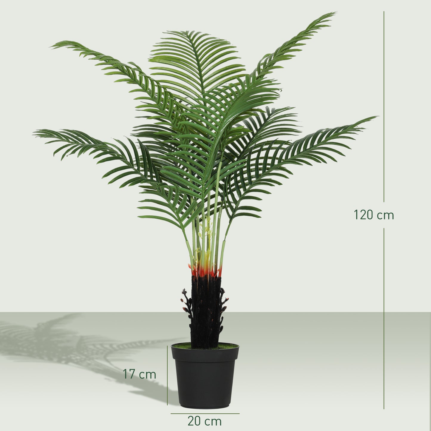 HOMCOM 120cm Artificial Areca Palm Tree With 9 PE Leaves Plastic Pot Flocked Soil Decorative Plant Home Office Green