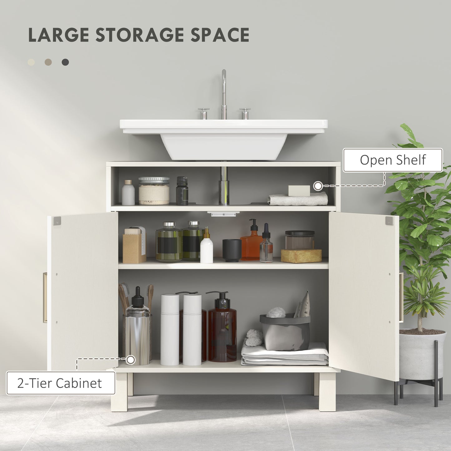 HOMCOM Under Sink Cabinet For Basin Without Pedestal Cream White With Open Shelf And Two Tier Adjustable Shelving