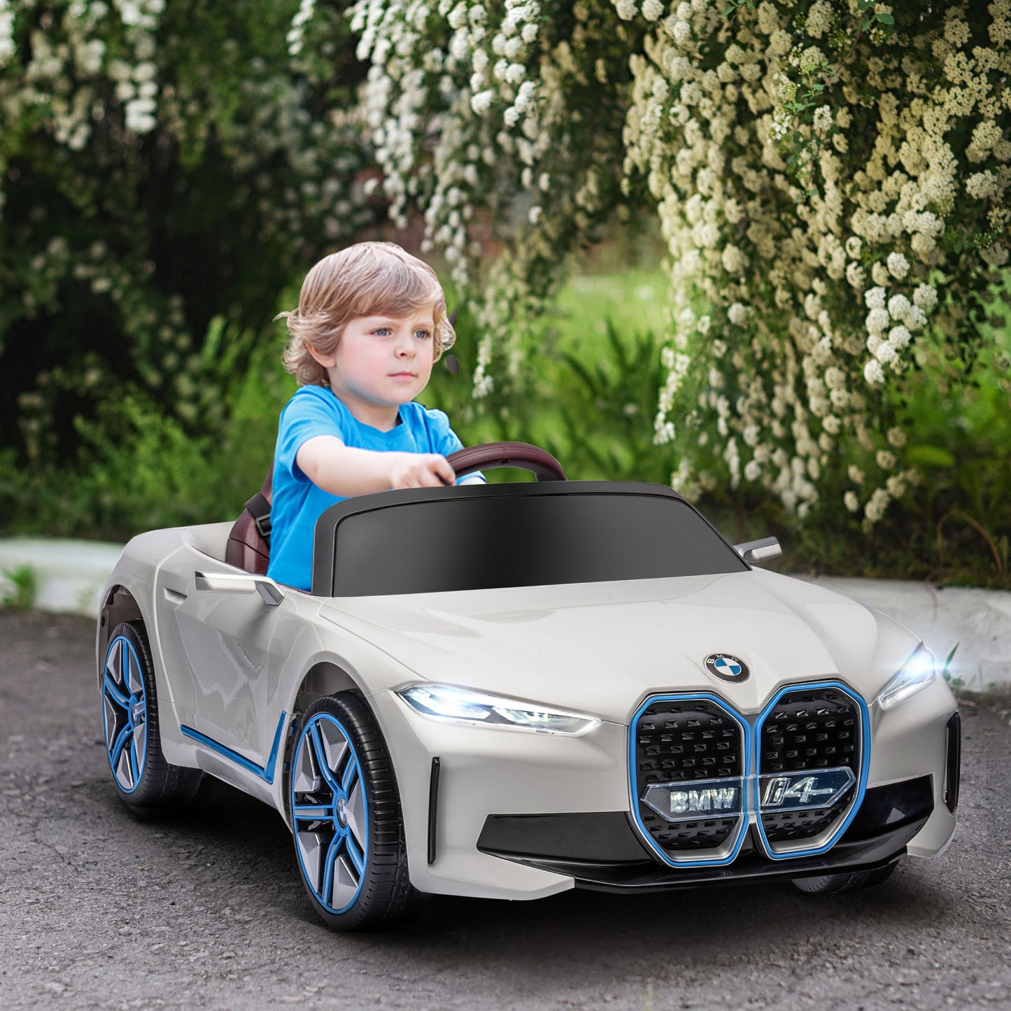 HOMCOM BMW i4 12V Kids Electric Ride-On Car with Remote Control, Music Features, and Portable Battery for Ages 3-6, White - ALL4U RETAILER LTD