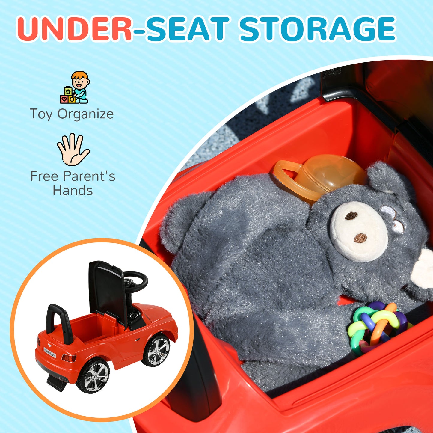 AIYAPLAY Licensed Red Bentley Bentayga Foot-to-Floor Push Along Car with Storage for Toddlers - ALL4U RETAILER LTD