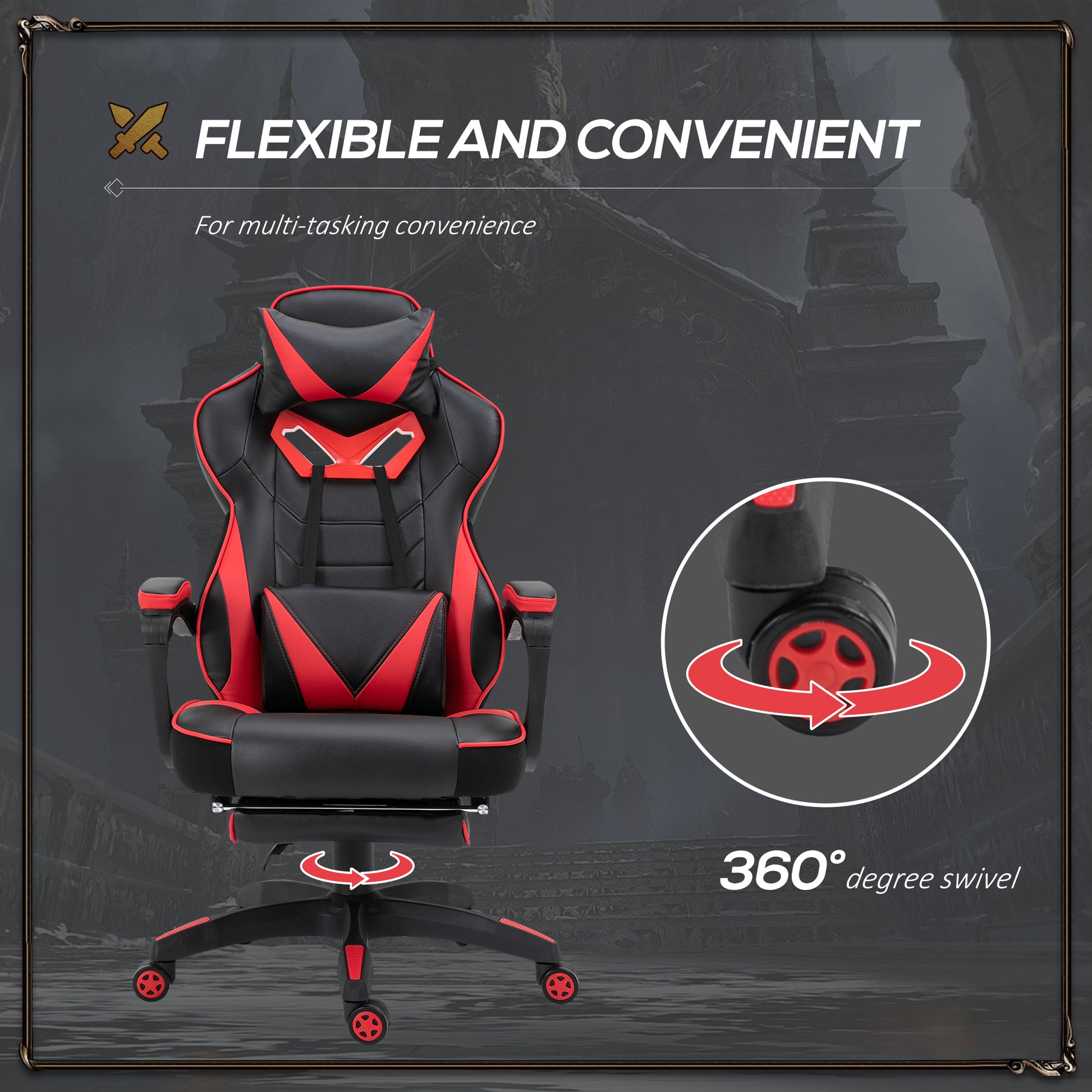 Vinsetto Adjustable Ergonomic Gaming Chair with Retractable Footrest & Lumbar Support - Red & Black Racing Design - ALL4U RETAILER LTD