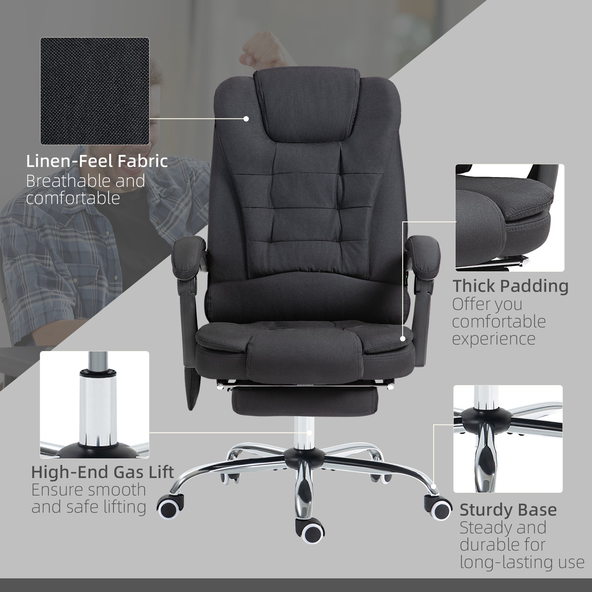 Vinsetto Heated Massage Office Chair with 6 Vibration Points and Reclining Feature - Black - ALL4U RETAILER LTD