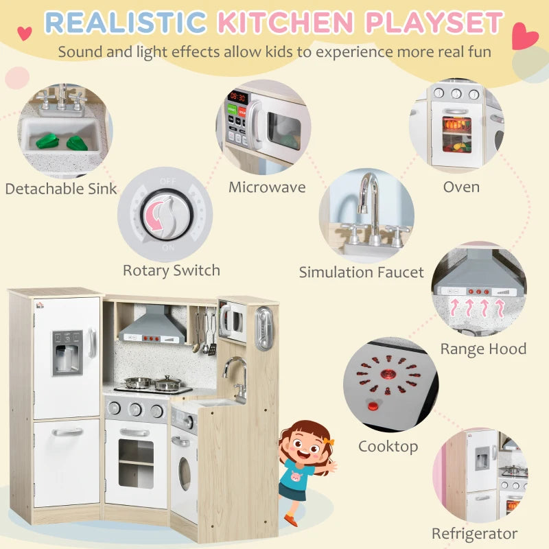 HOMCOM Kids Kitchen Playset with Accessories and Storage Space - ALL4U RETAILER LTD