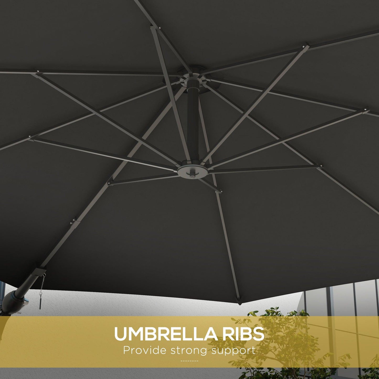 Outsunny Wall Mounted Umbrella with Vent, Garden Patio Parasol Umbrella Sun Shade Canopy, Charcoal Grey - ALL4U RETAILER LTD