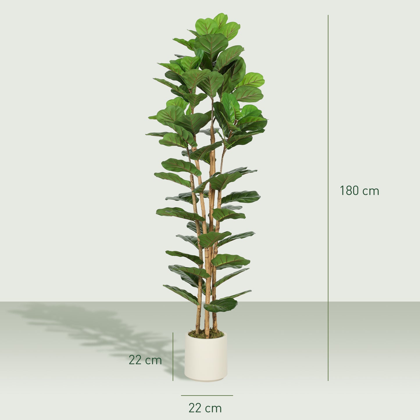 Homcom 180cm Artificial Fiddle Leaf Fig Tree Green Realistic Leaves Maintenance Free Home Decor