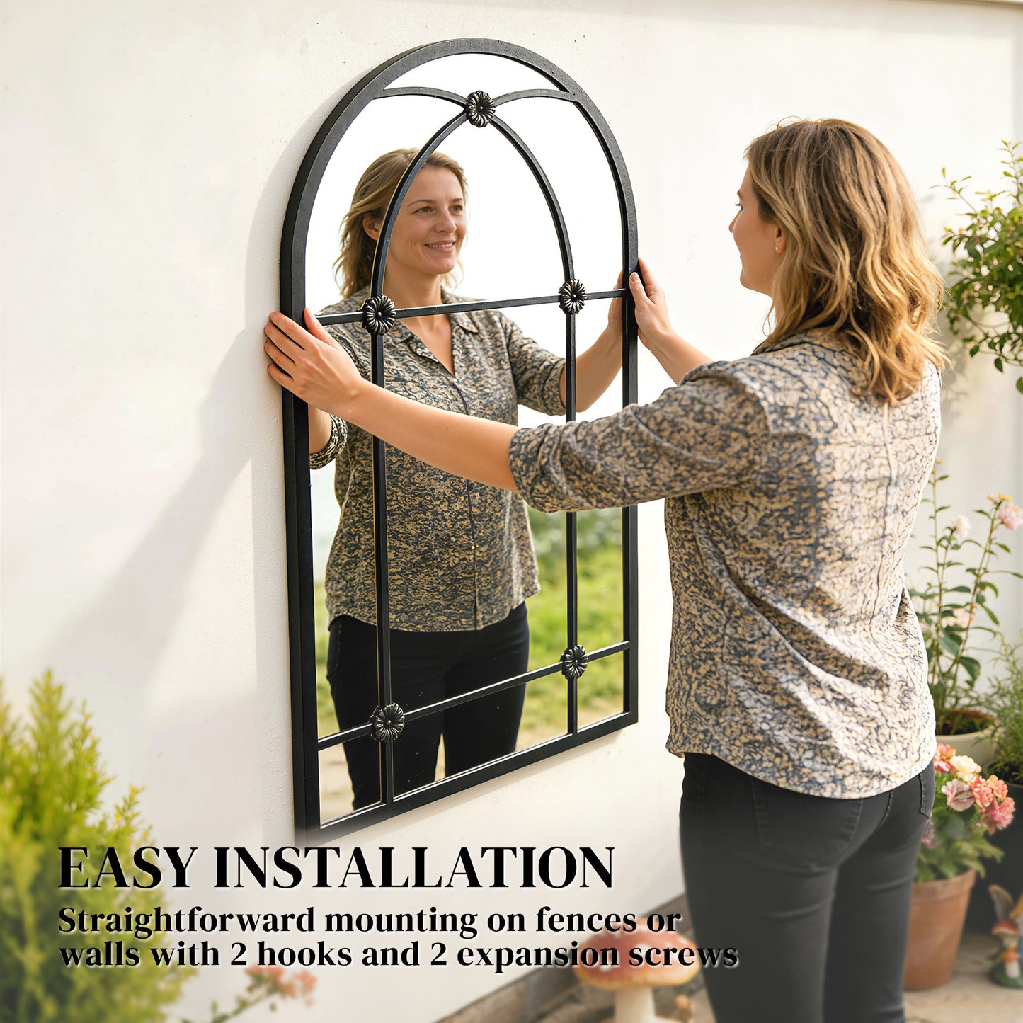 Outsunny Arched Mirror With Shatterproof Acrylic Windowpane, Wall Mounted, Black Metal Frame, 100 x 60 cm