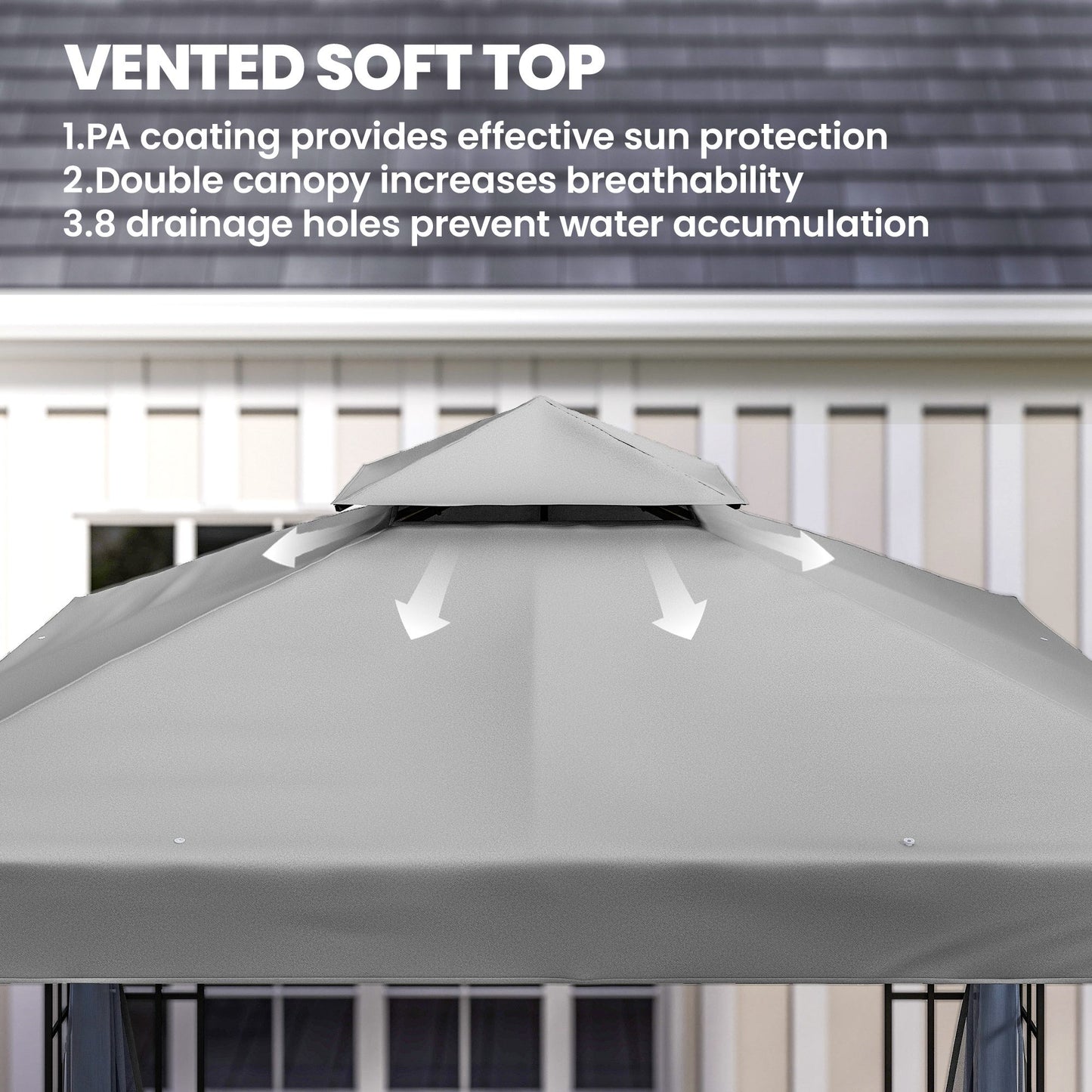 Outsunny 3x3m Patio Gazebo Canopy Garden Pavilion Tent Shelter With Mosquito Netting 2 Tier Roof Light Grey