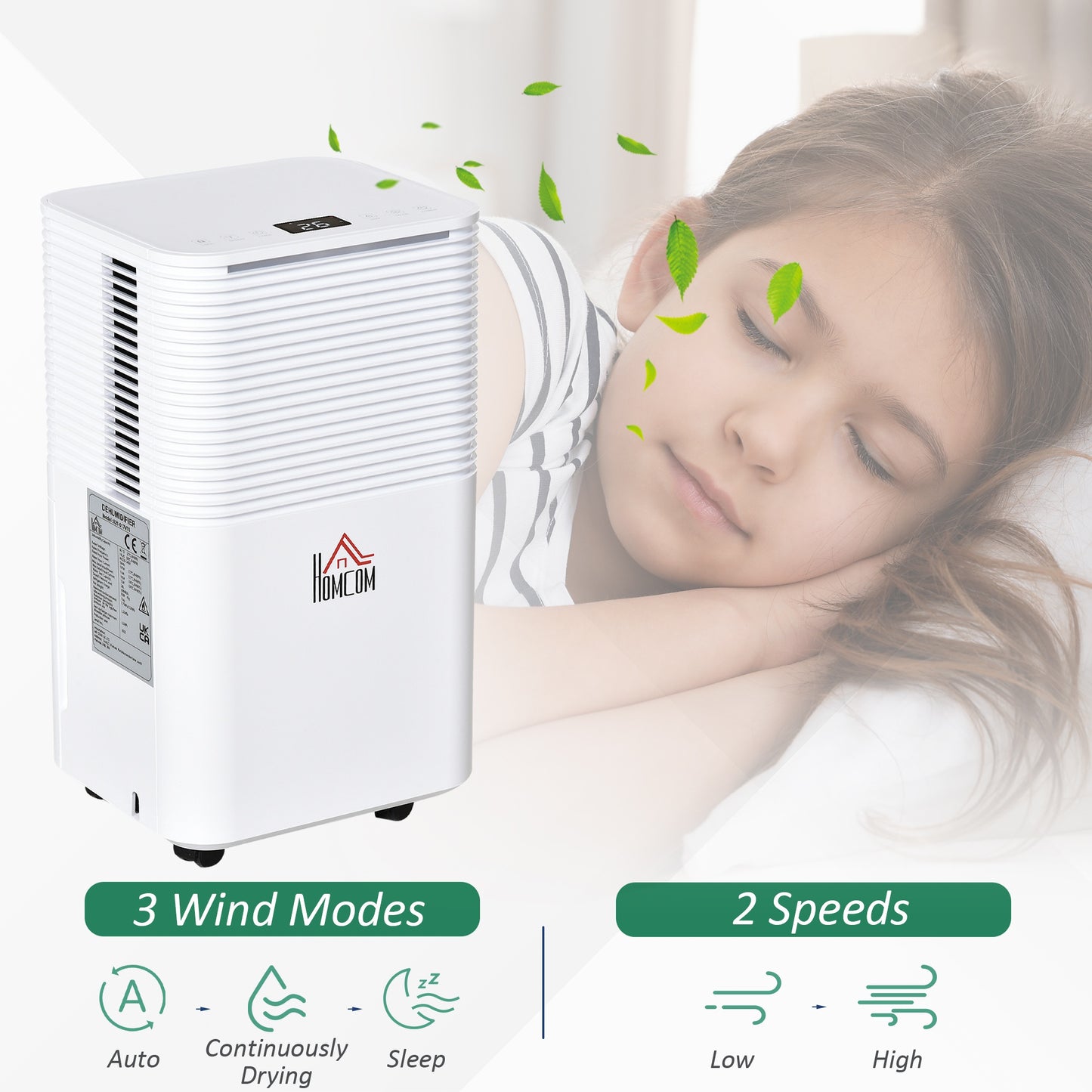 HOMCOM 10L/Day Compact Portable Quiet Dehumidifier for Home and Laundry, Electric Moisture Control with 3 Adjustable Modes - ALL4U RETAILER LTD