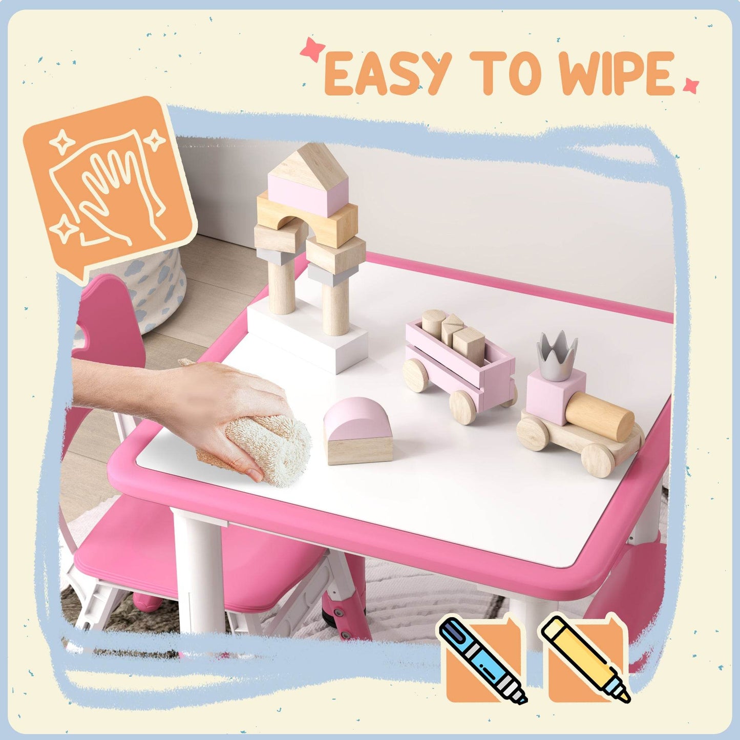 AIYAPLAY Adjustable Pink Toddler Table and Chair Set - 3 Pieces for Playroom and Bedroom - ALL4U RETAILER LTD