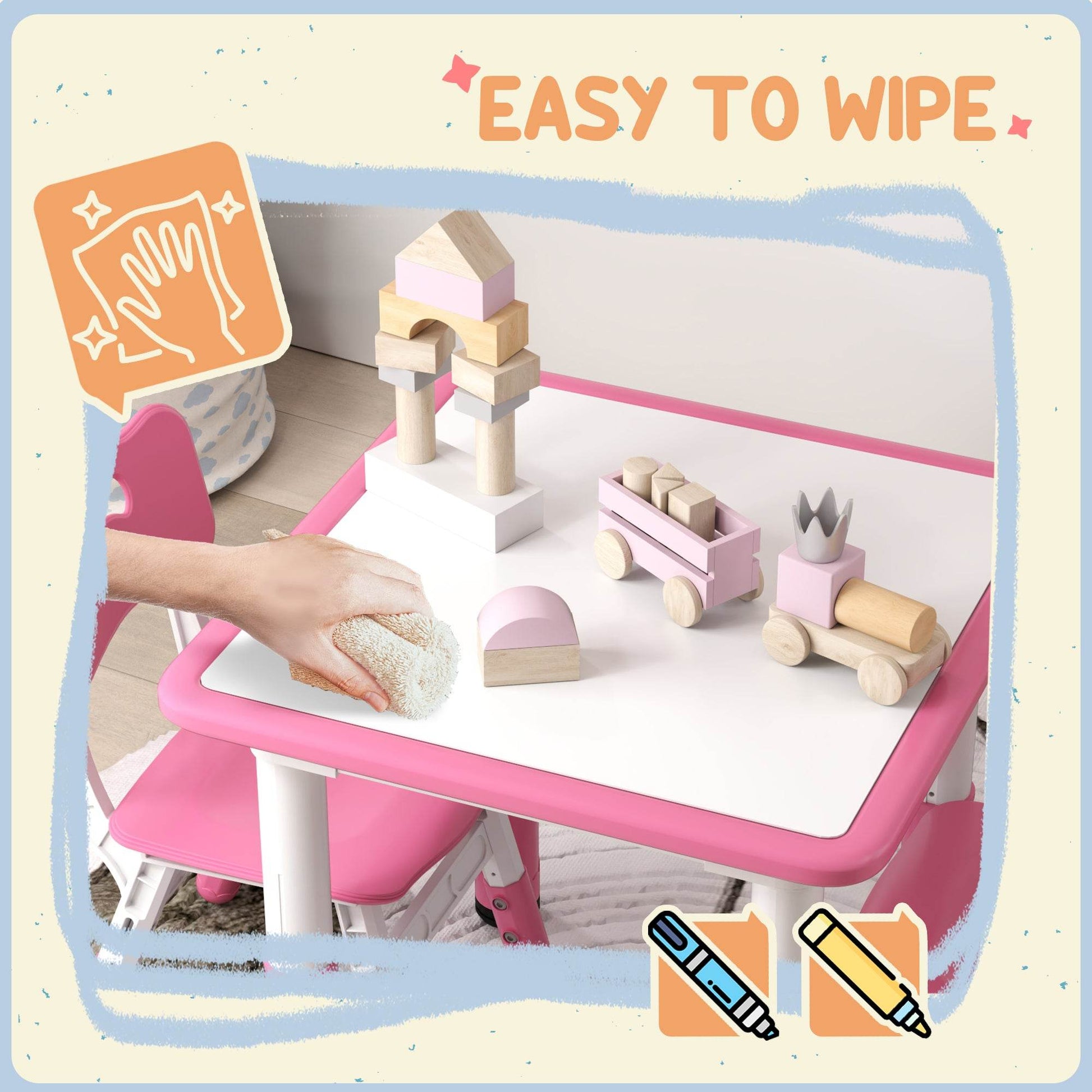 AIYAPLAY Adjustable Pink Toddler Table and Chair Set - 3 Pieces for Playroom and Bedroom - ALL4U RETAILER LTD