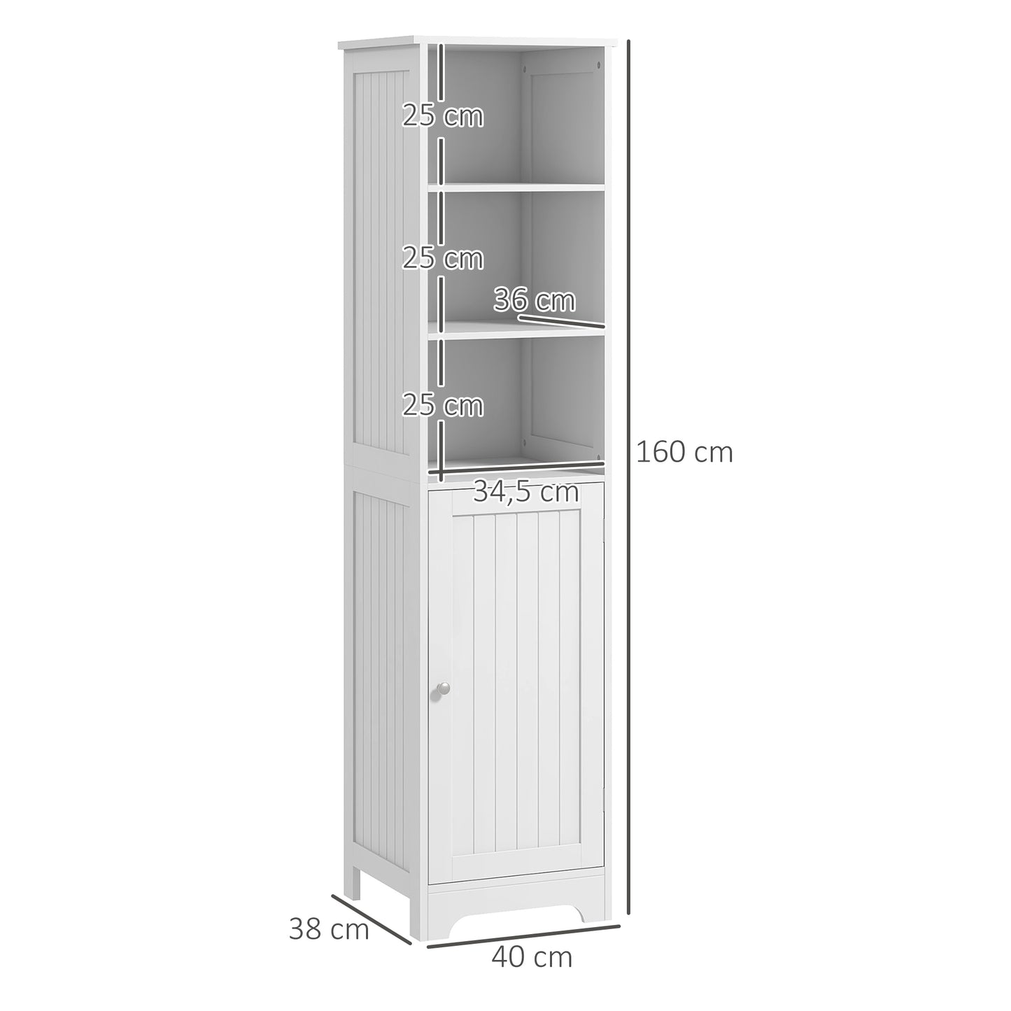 HOMCOM Slim Tall Bathroom Storage Cabinet With 3 Open Shelves And 2 Tier Cabinet With Door White