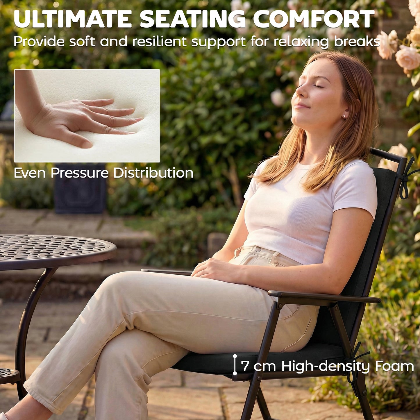 Outsunny Outdoor Seat Cushions Set Of 2 With Ties Waterproof Garden Pads Black 7cm High Density Foam