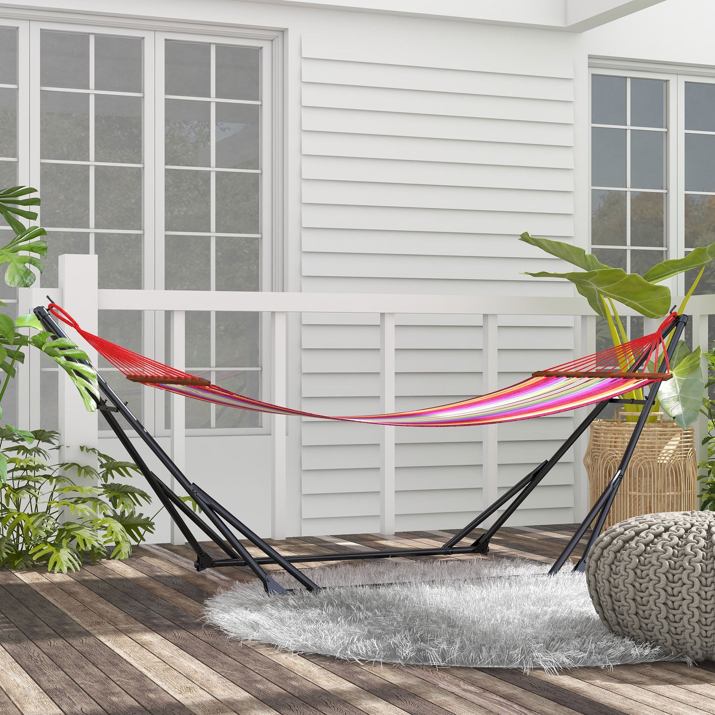 Outsunny Foldable Hammock Stand 2 In 1 Net And Chair Stand With Carry Bag Black