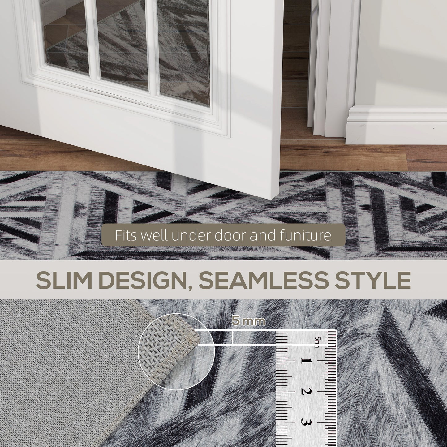 HOMCOM Modern Area Rug Triangle Pattern Non Slip Washable Chenille Floor Carpet For Living Room Black 170 By 120 Cm