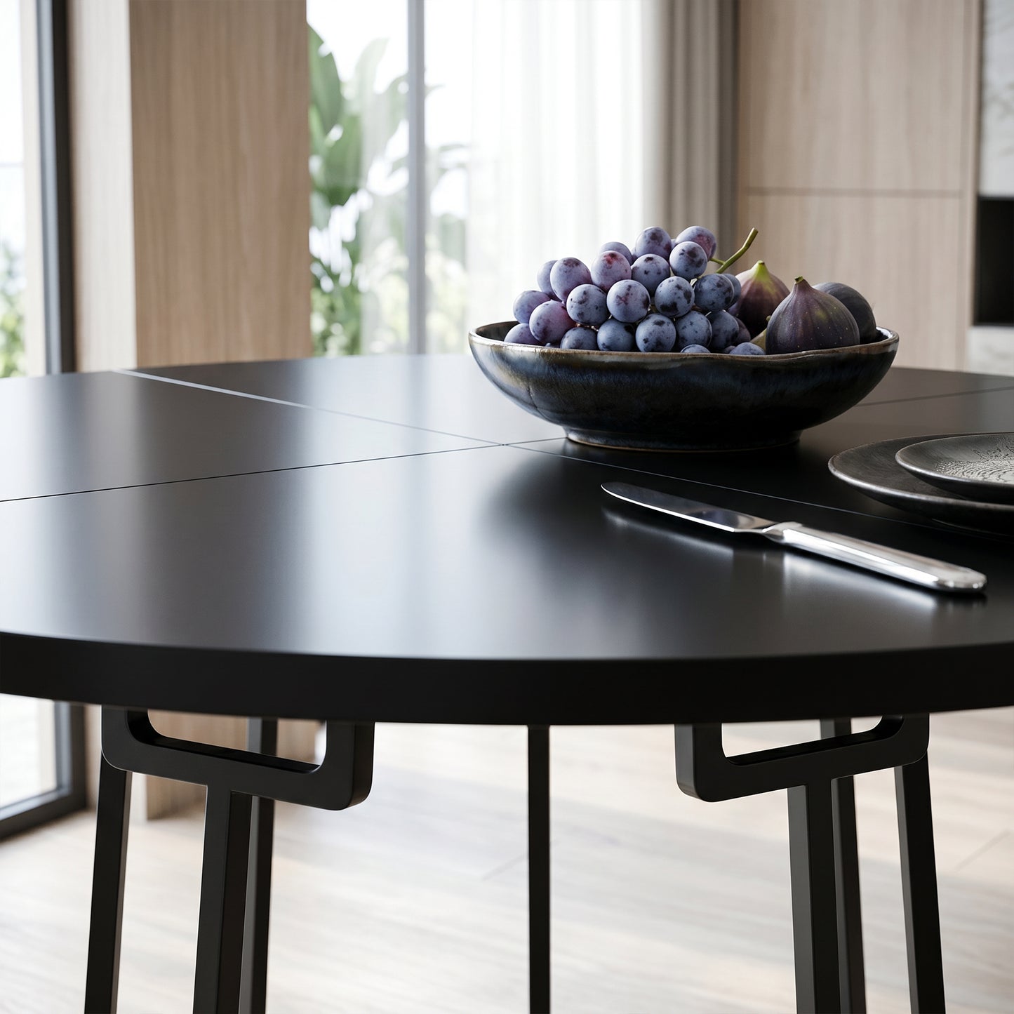 HOMCOM Dining Table Space Saving 120 cm Round Black Spliced Tabletop Featuring Conical Metal Base