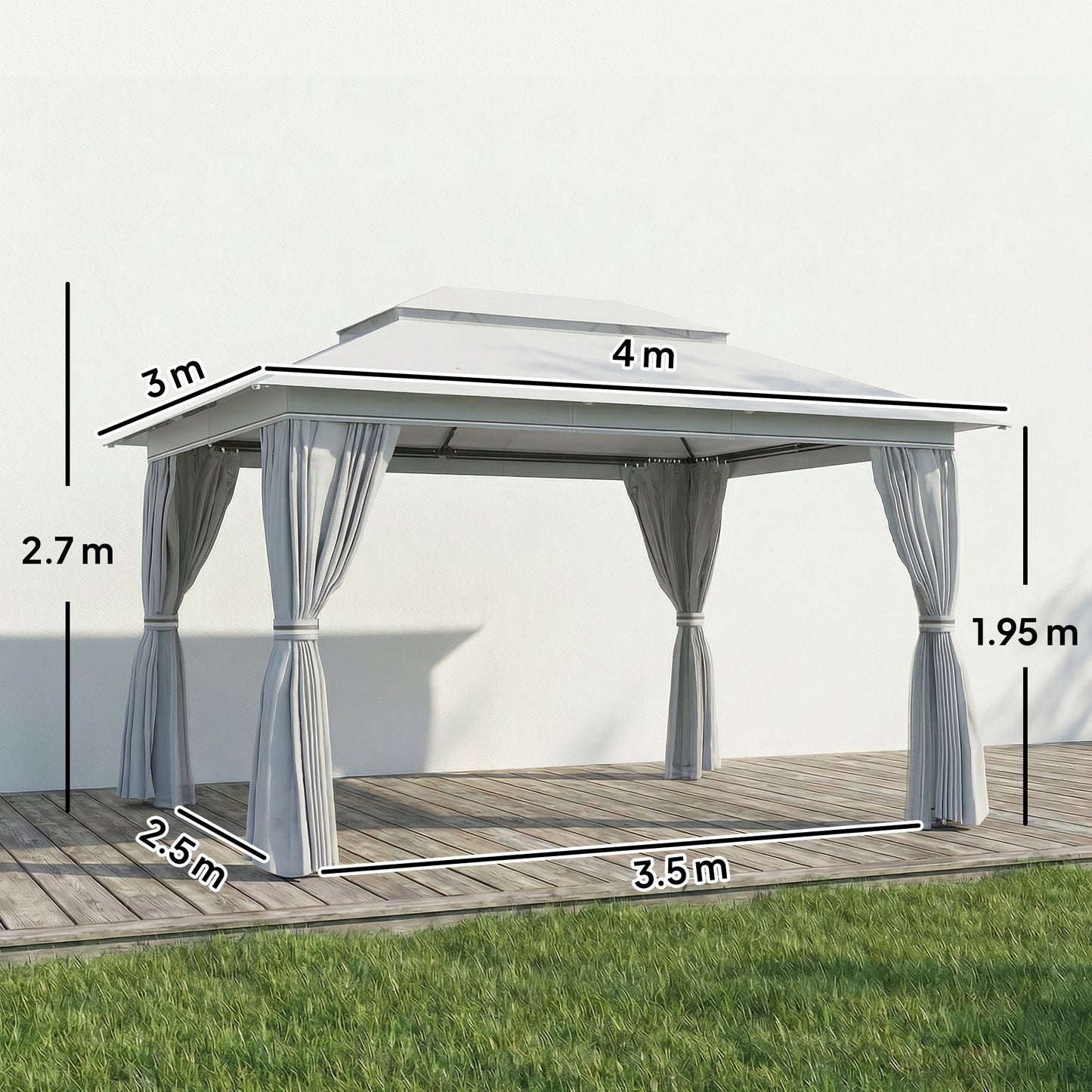Outsunny 3 x 4 m Outdoor Garden Gazebo With Netting And Curtains UPF50 Plus Permanent Pavilion Canopy Dark Grey