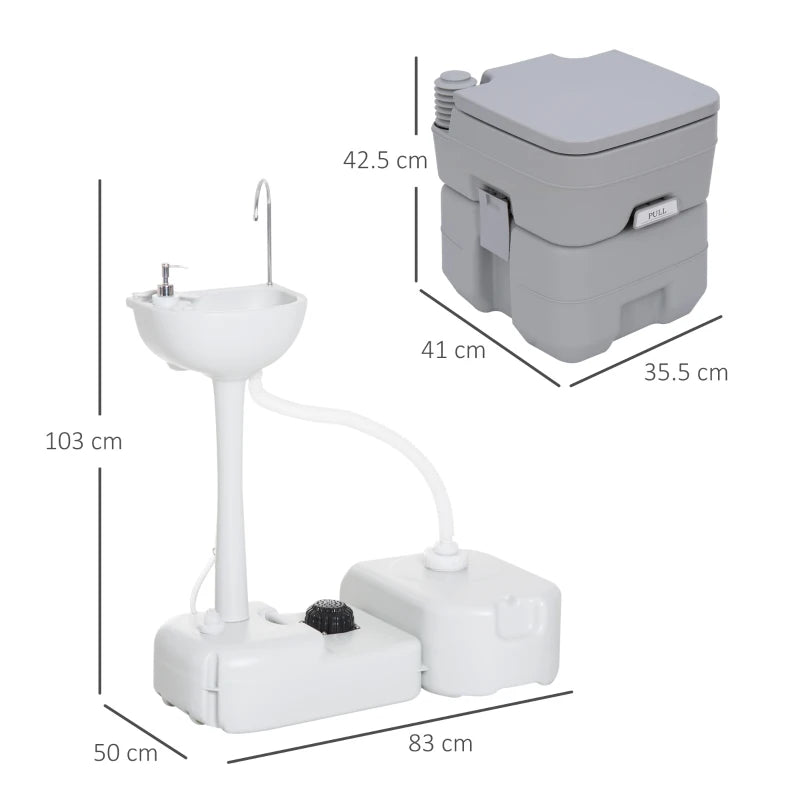 Outsunny Portable Toilet and Camping Sink Set for Outdoor Events, Wastewater Recycled - ALL4U RETAILER LTD