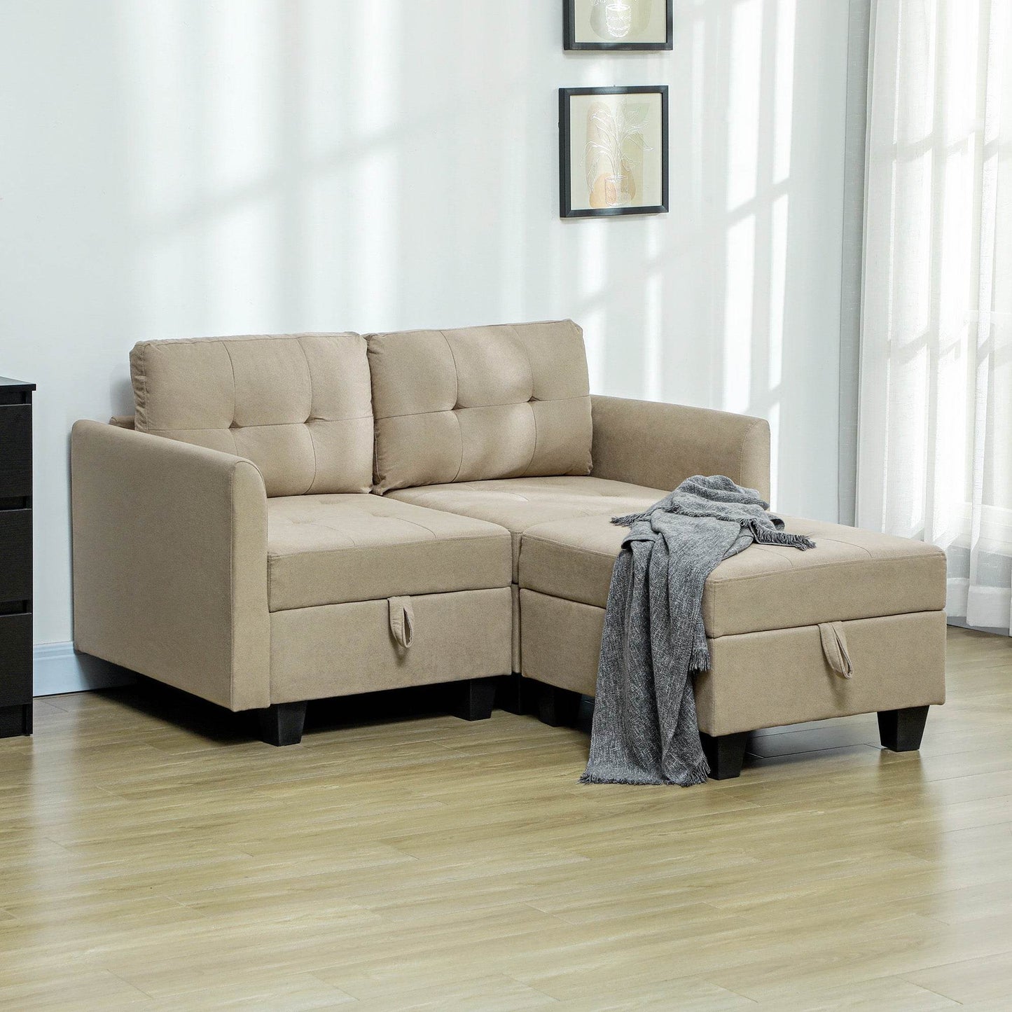 HOMCOM Customisable Light Brown 'L' Shaped Storage Sofa Set - ALL4U RETAILER LTD