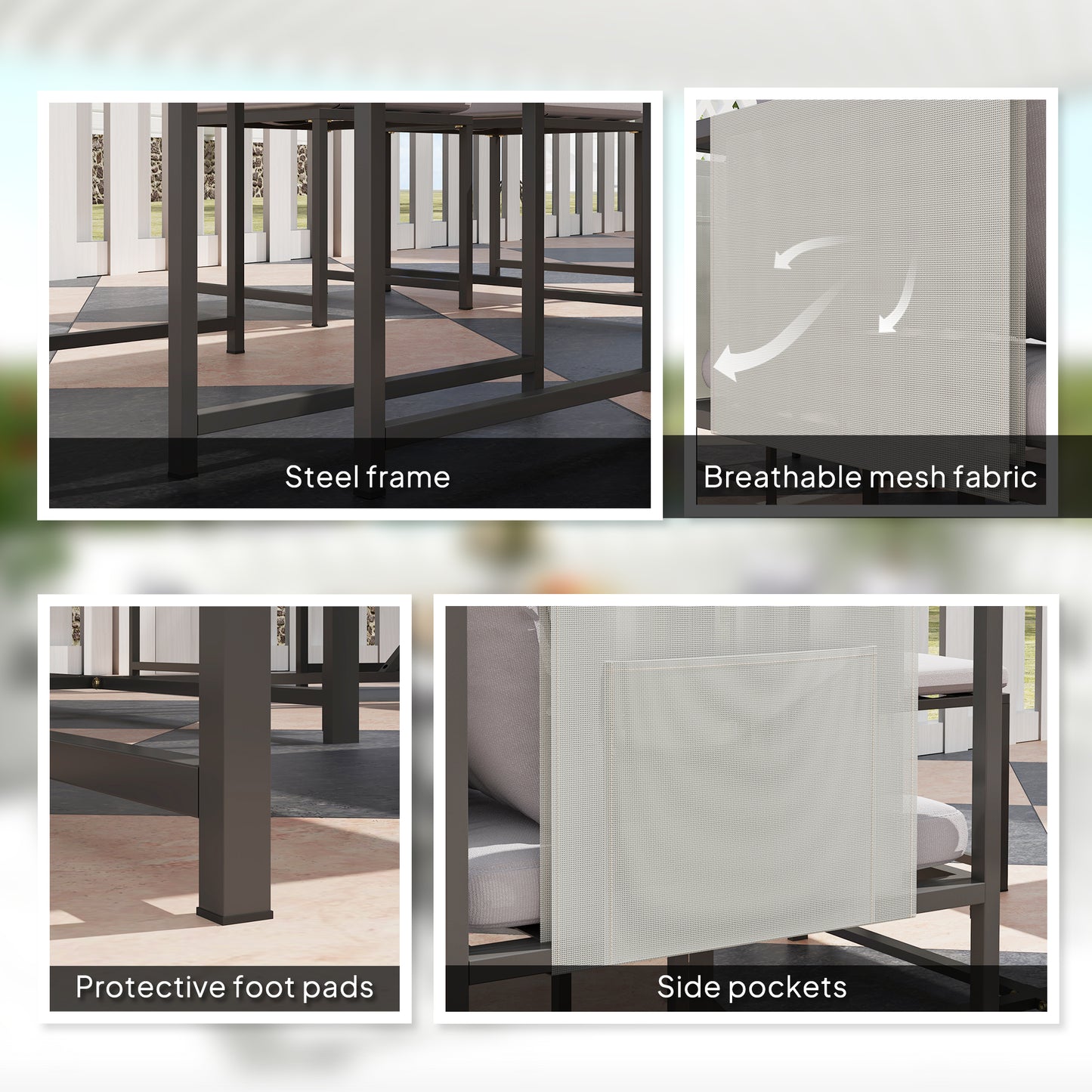 Outsunny Nine Piece Steel Frame Garden Dining Set With Cushions Grey Outdoor Furniture